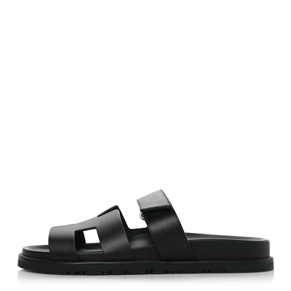 Hermes Calfskin Womens Chypre Sandals 38.5 Black 1 of 9
