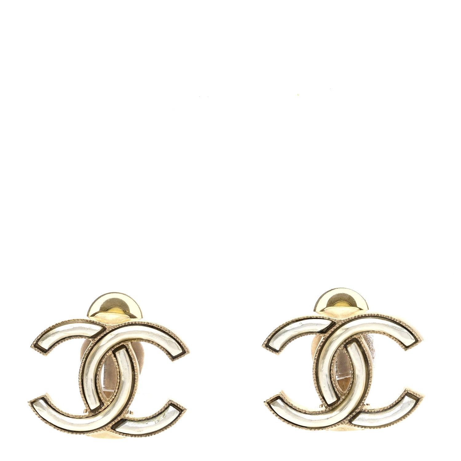 Chanel Metal CC Clip On Earrings Gold Pearly White 1 of 4