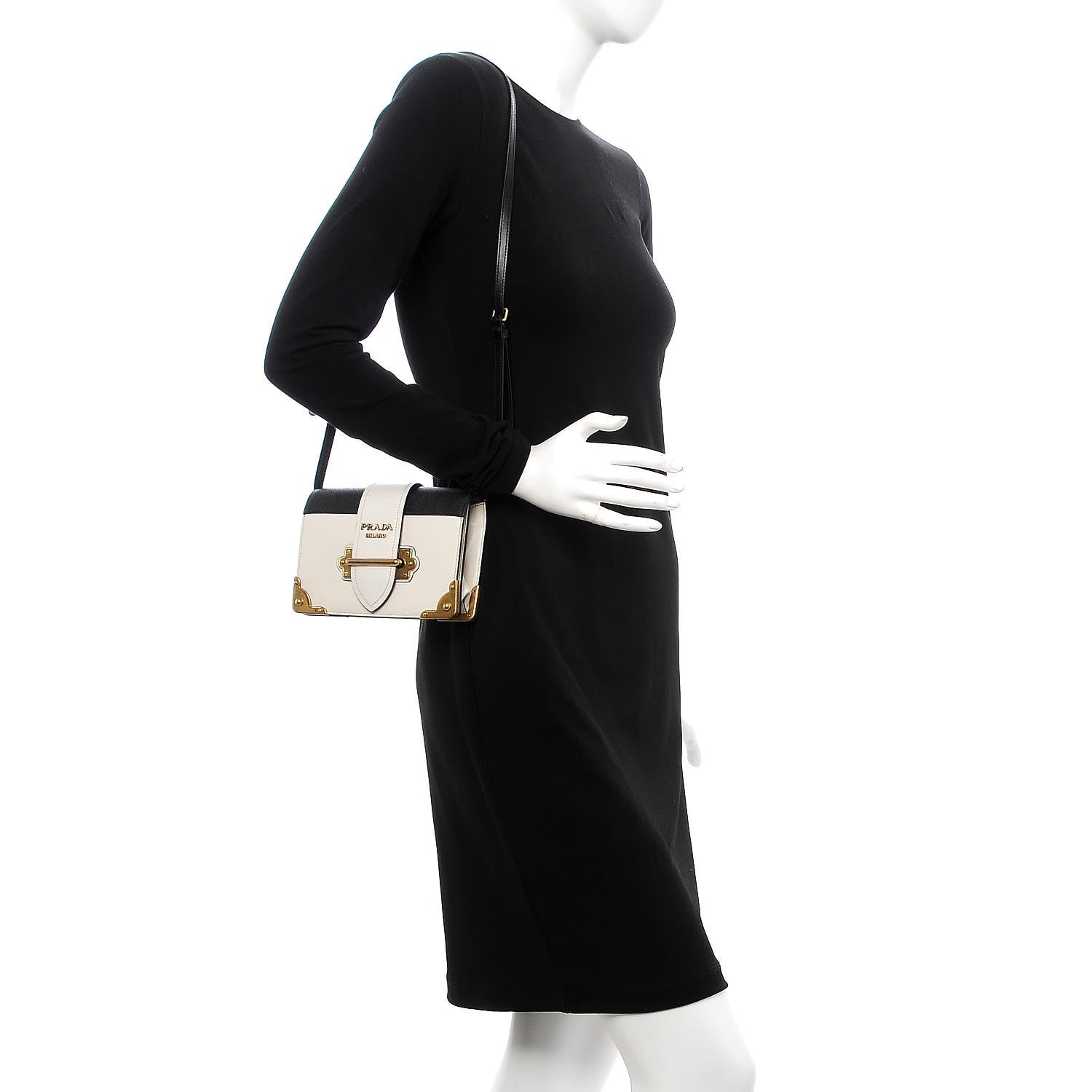 Prada City Calf Saffiano Cahier Bag Talco Black 2 of 6