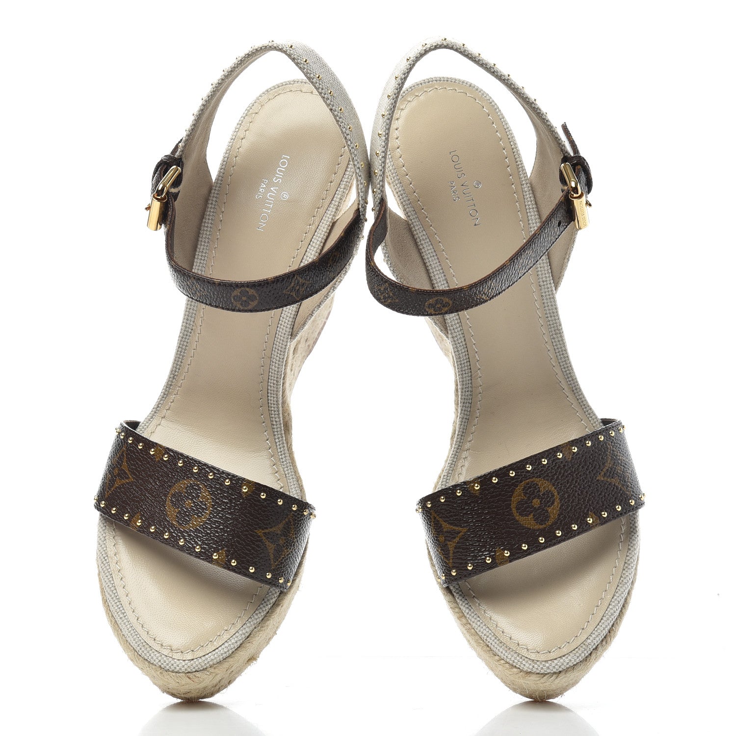 Louis Vuitton Canvas Patent Monogram Coastline Wedge Sandals 39 Beige 5 of 10