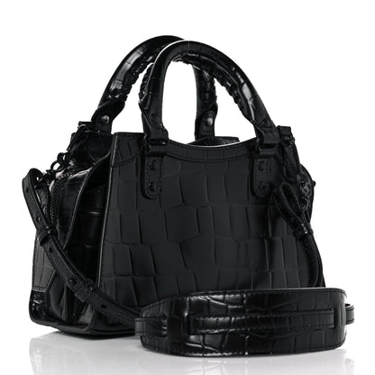 Balenciaga Semi Shiny Calfskin Crocodile Embossed Neo Classic Black Hardware Mini City Black 3 of 8