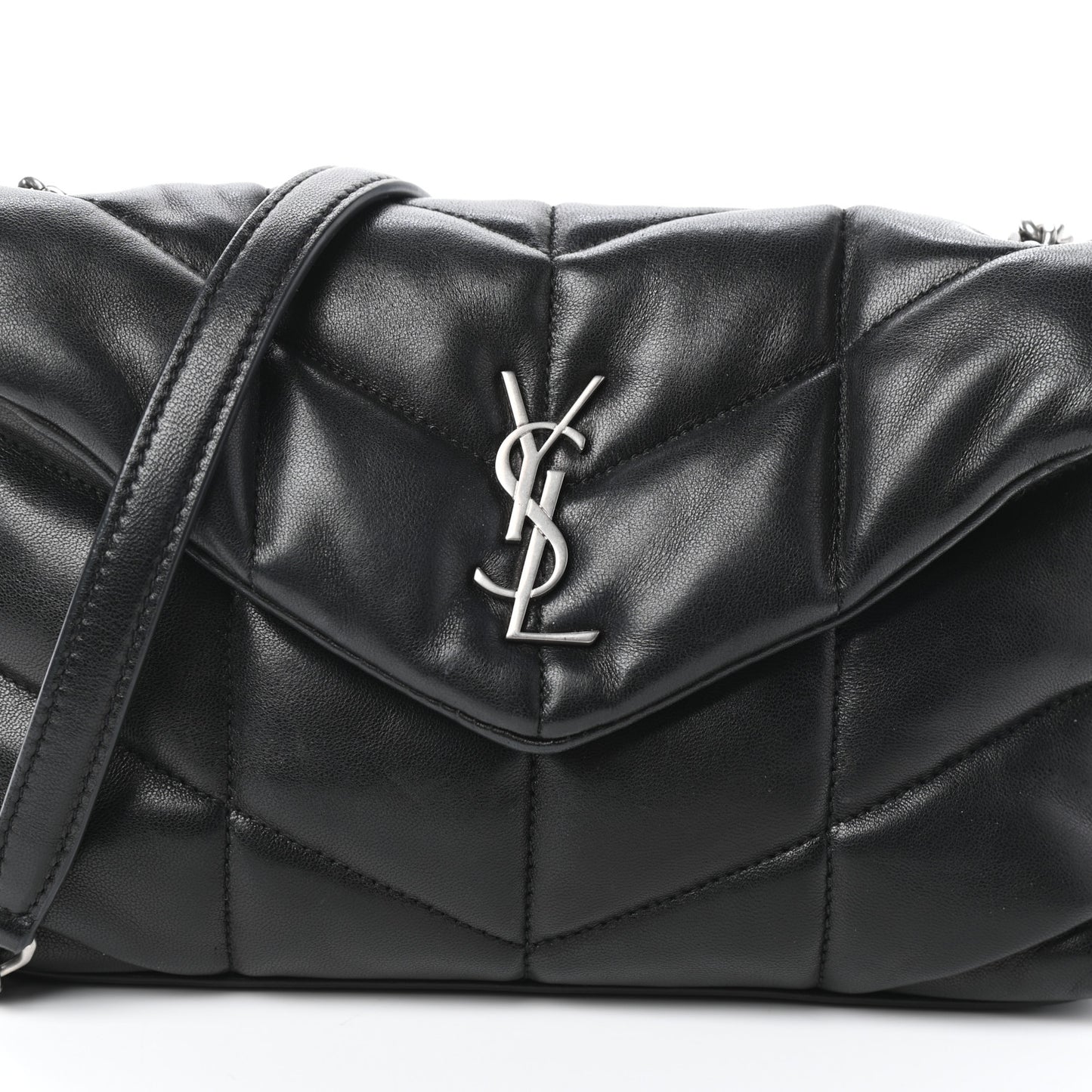 Lambskin Quilted Toy Loulou Puffer Monogram Chain Satchel Black