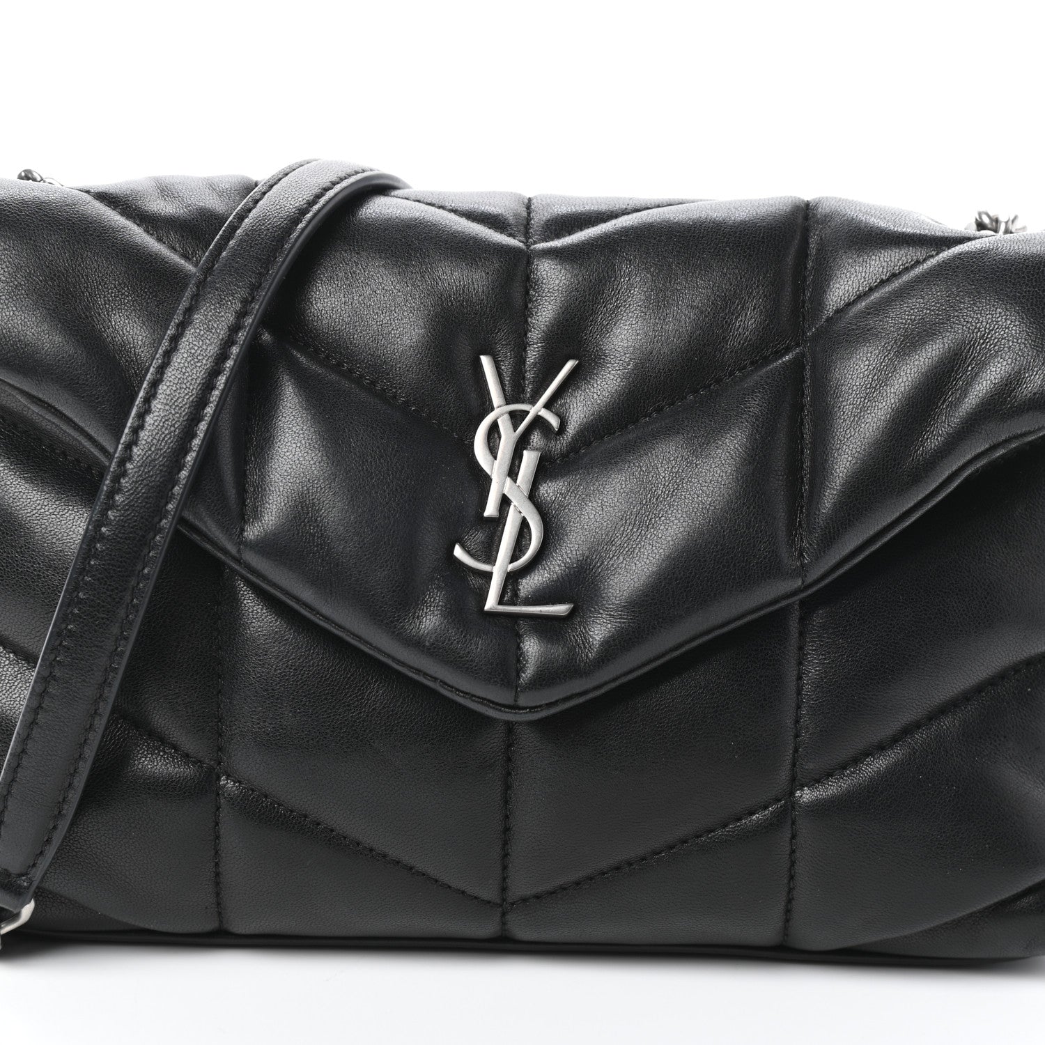 Saint Laurent Lambskin Quilted Toy Loulou Puffer Monogram Chain Satchel Black 7 of 9