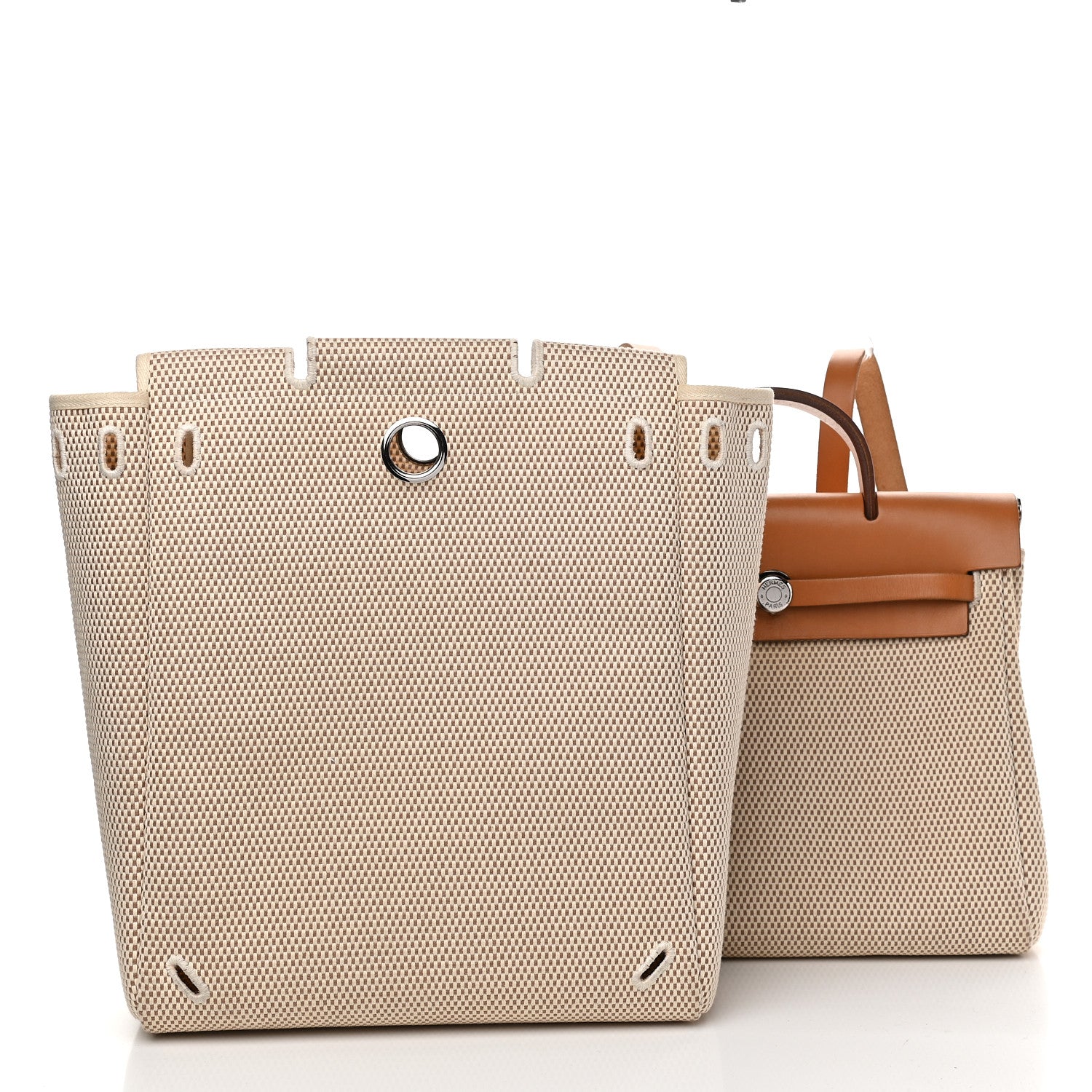 Hermes Toile Vache Calfskin Herbag 30 PM Backpack Natural 3 of 10
