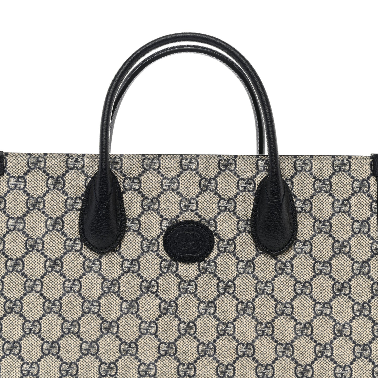 GG Supreme Monogram Textured Dollar Calfskin Small Retro Interlocking G Tote Bag Beige Blue