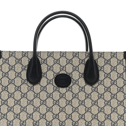 Gucci GG Supreme Monogram Textured Dollar Calfskin Small Retro Interlocking G Tote Bag Beige Blue 8 of 11