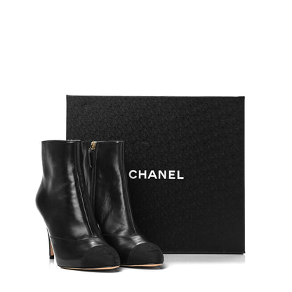 Chanel Lambskin Grosgrain Cap Toe Short Ankle Boots 37.5 Black 8 of 8