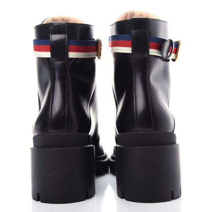 Gucci Calfskin Womens Sylvie Web Lace Up Combat Boots 40 Black 7 of 11