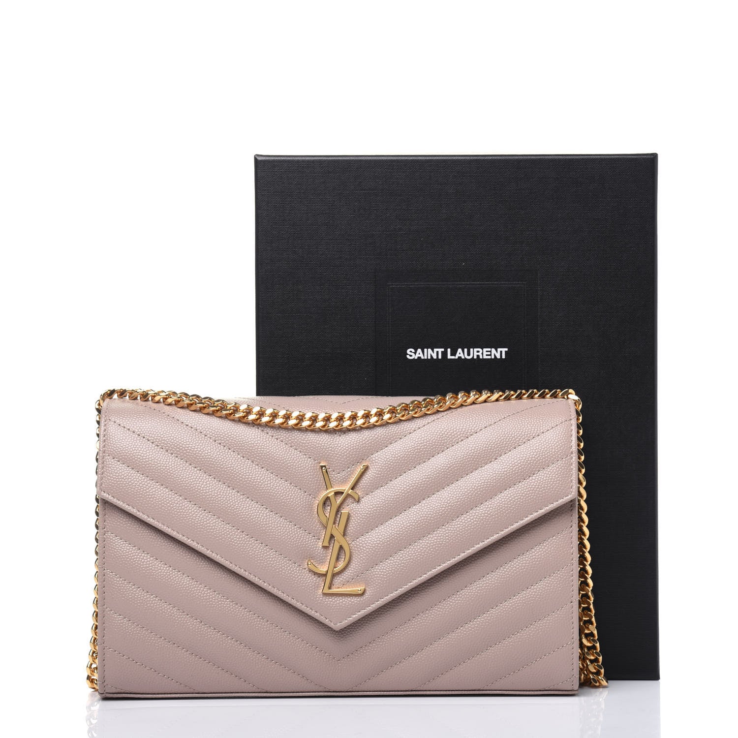 Saint Laurent Grain De Poudre Matelasse Chevron Monogram Chain Wallet Rose Antic 18 of 18