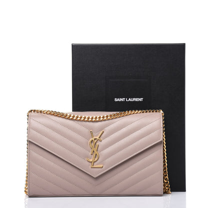 Saint Laurent Grain De Poudre Matelasse Chevron Monogram Chain Wallet Rose Antic 18 of 18