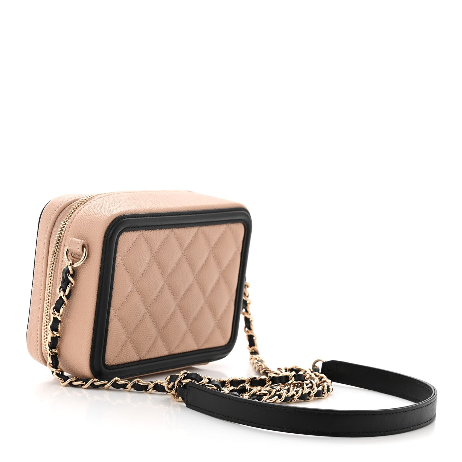 Chanel Caviar Quilted CC Filigree Vanity Clutch With Chain Beige Black 3 of 11