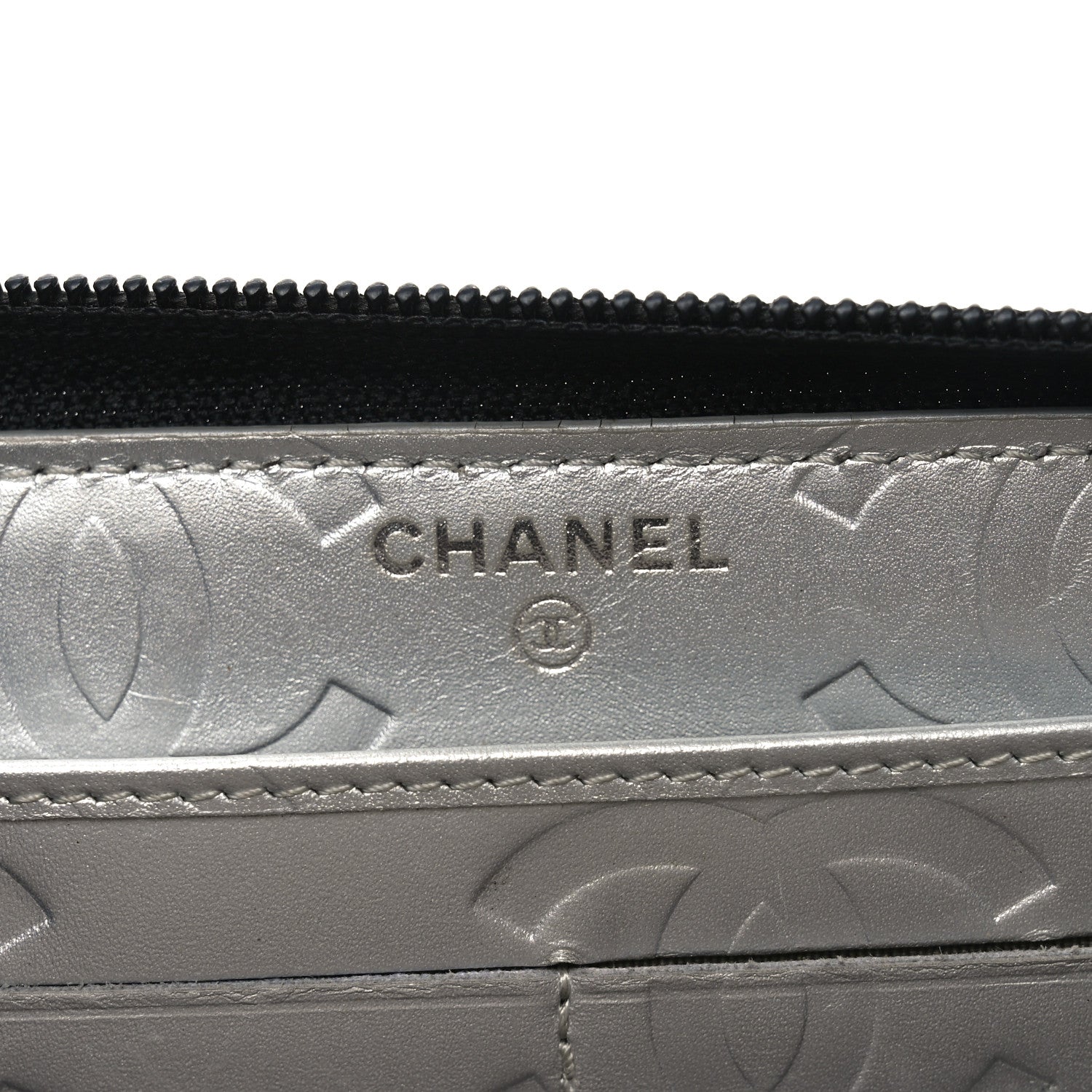 Chanel Calfskin Quilted Cambon Large Gusset Zip Around Wallet Black Silver 6 of 7
