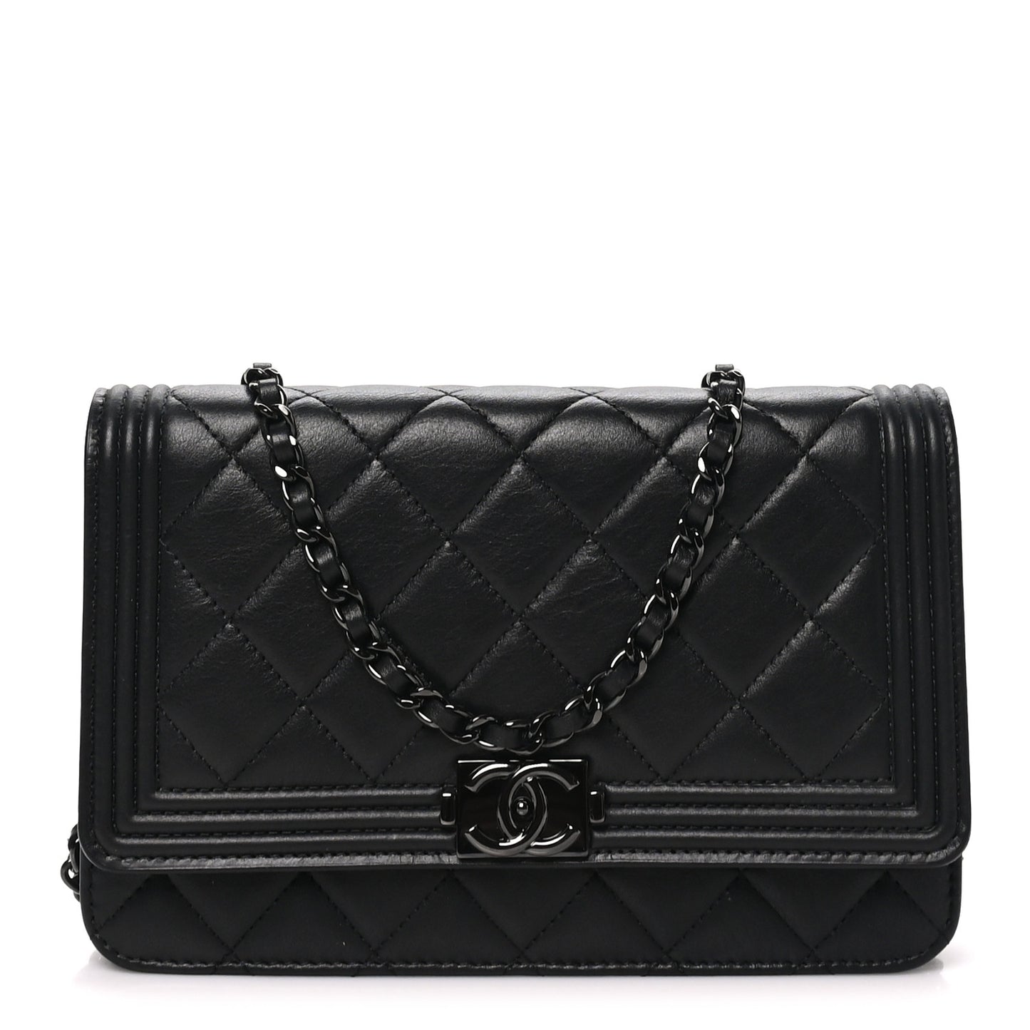 Lambskin Quilted Boy Wallet On Chain WOC So Black