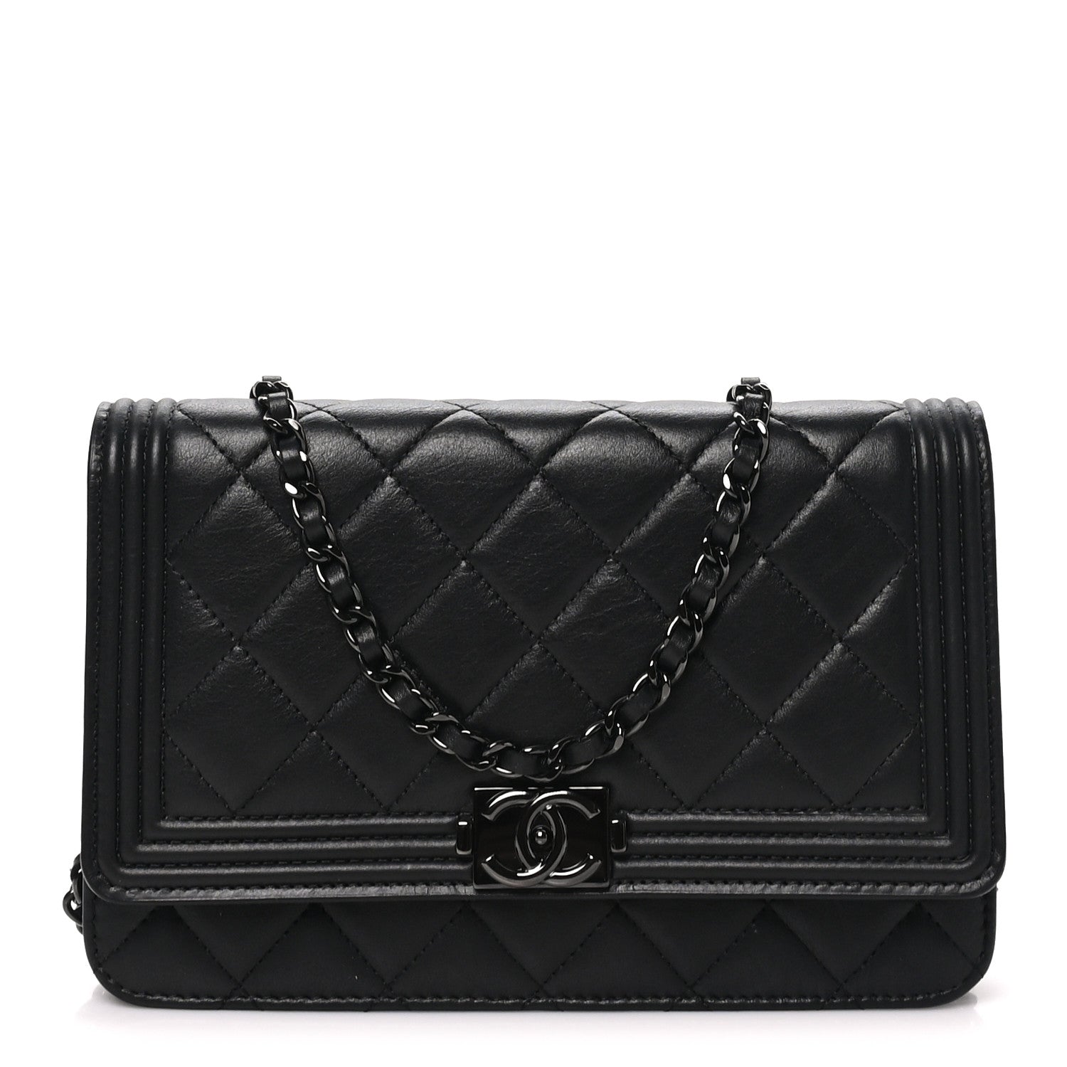 Chanel Lambskin Quilted Boy Wallet On Chain WOC So Black 1 of 10