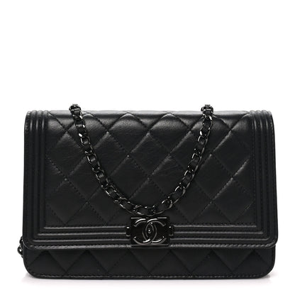 Chanel Lambskin Quilted Boy Wallet On Chain WOC So Black 1 of 10