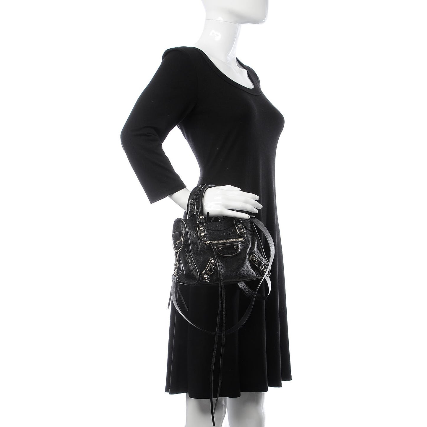 Chevre Silver Metallic Edge Hardware Mini City Black