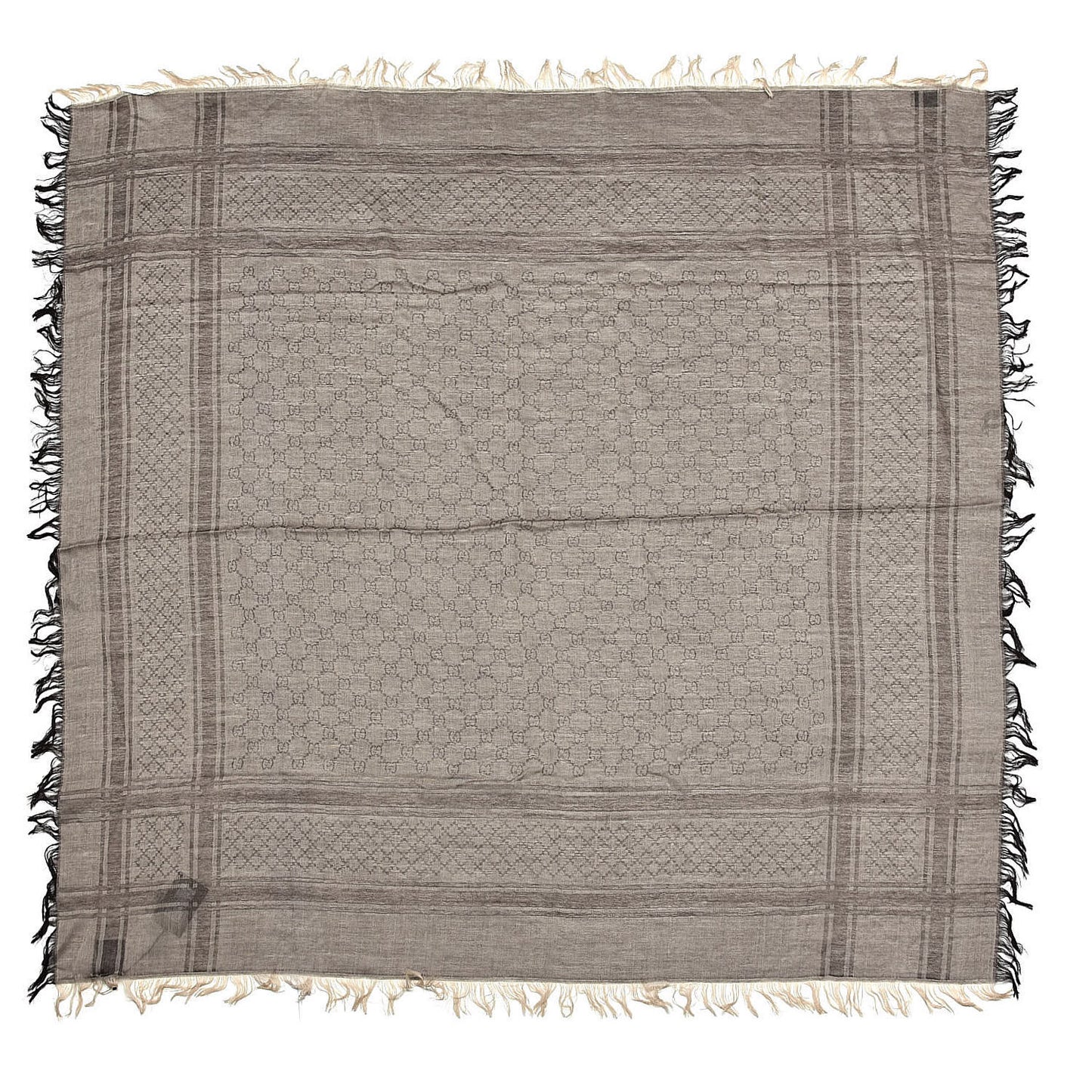 Wool Silk GG Monogram Diamante Plaid Surviee Shawl Beige Dark Brown