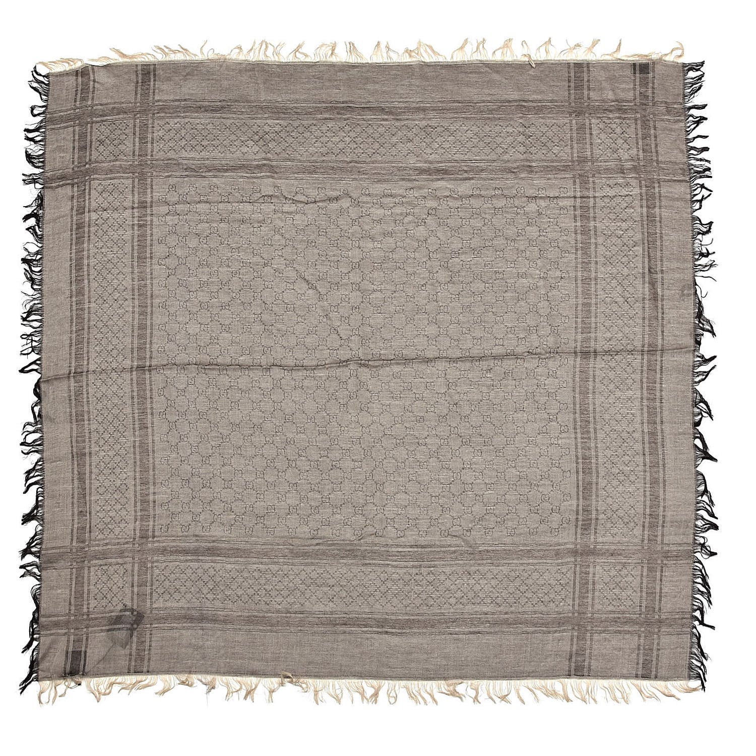 Gucci Wool Silk GG Monogram Diamante Plaid Surviee Shawl Beige Dark Brown 1 of 3