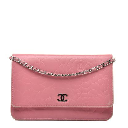 Chanel Lambskin Camellia Embossed Wallet On Chain WOC Pink 1 of 9