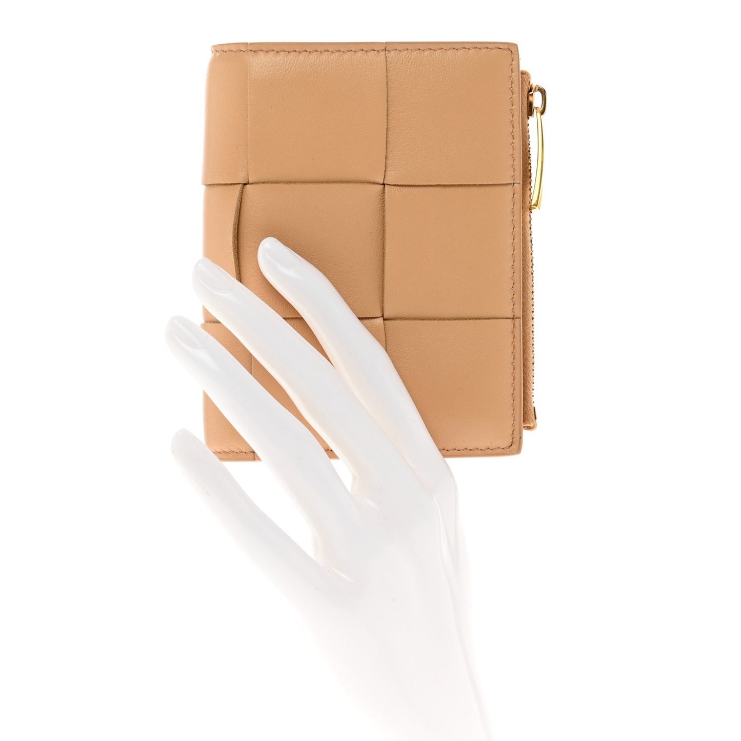 Nappa Intrecciato Bifold Zip Wallet Almond