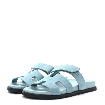 Hermes Suede Goatskin Womens Chypre Sandals 38 Vert D'eau 3 of 8