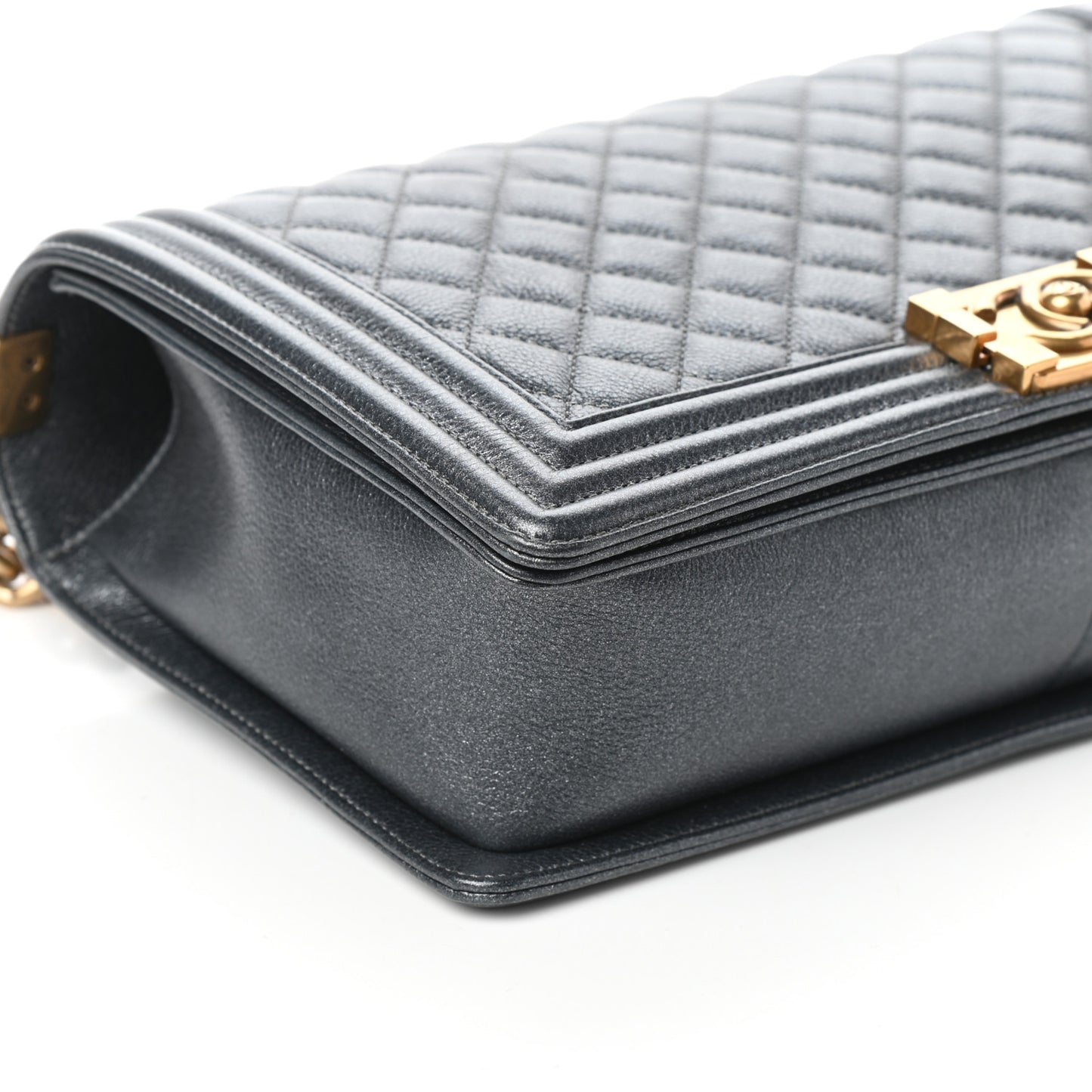 Metallic Calfskin Quilted New Medium Boy Flap Dark Grey