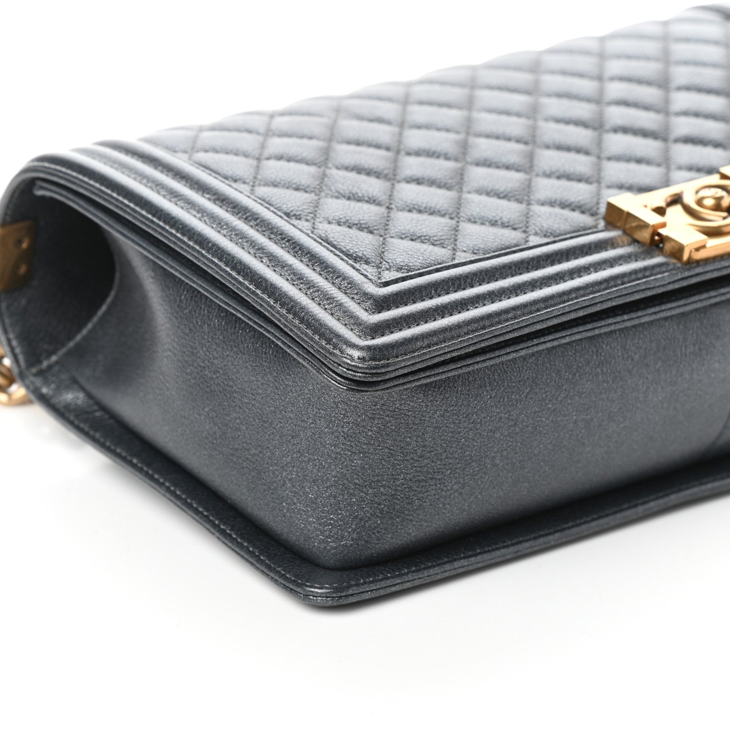 Chanel Metallic Calfskin Quilted New Medium Boy Flap Dark Grey 9 of 10