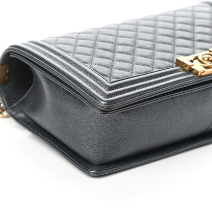 Chanel Metallic Calfskin Quilted New Medium Boy Flap Dark Grey 9 of 10