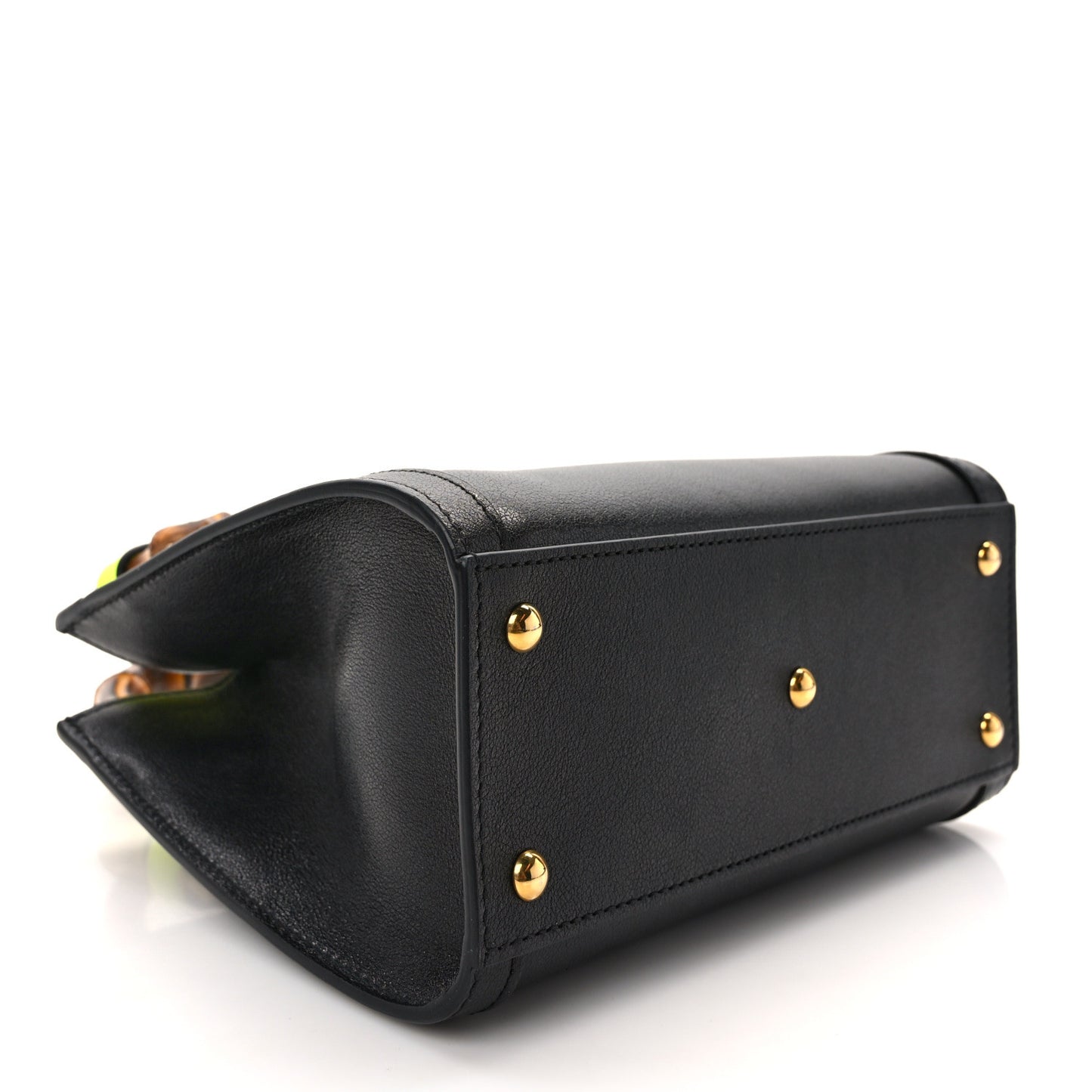 Wonka Grain Calfskin Mini Diana Tote Bag Black Yellow Fluo
