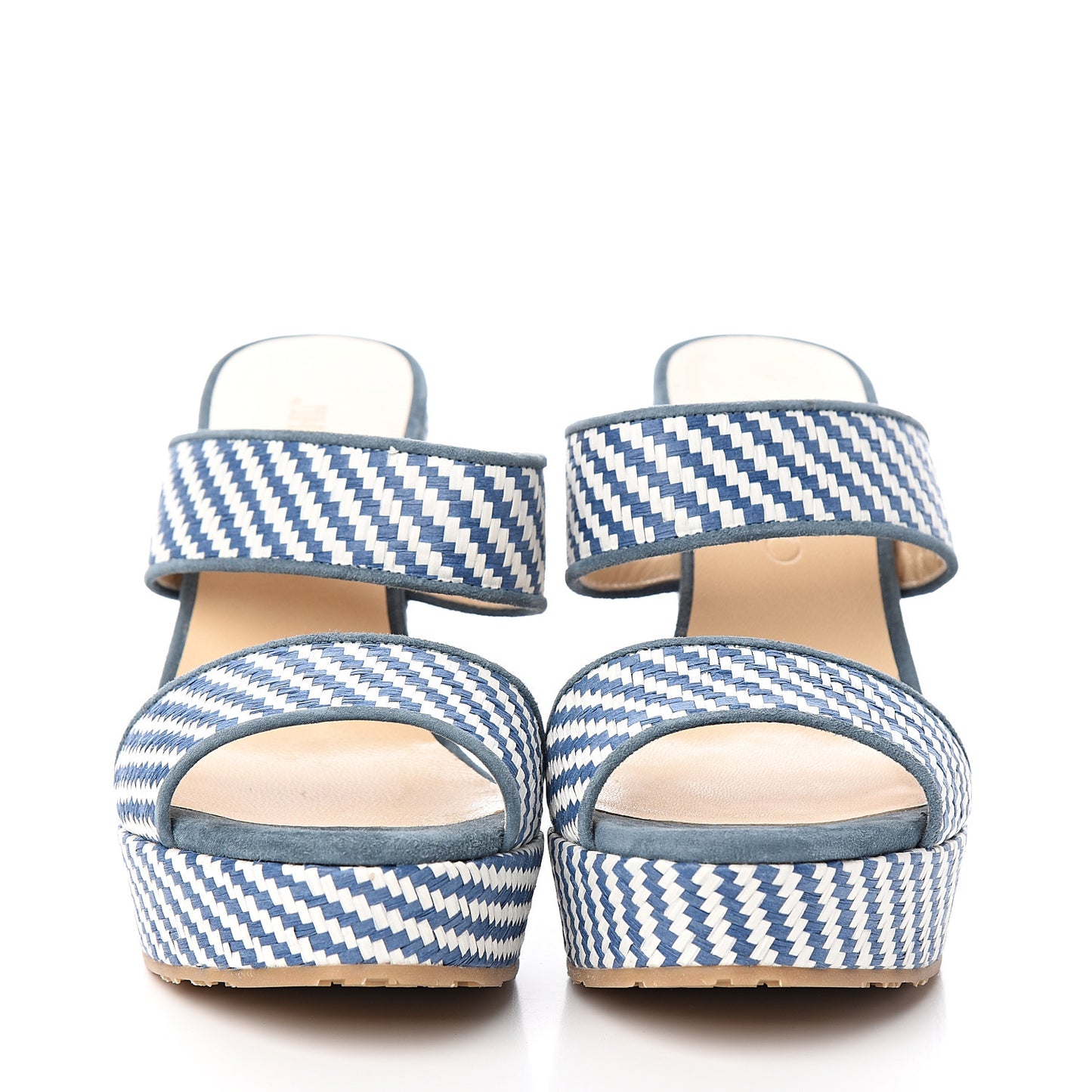 Woven Raffia Stripe Parker Wedge Sandals 36.5 Dusk Blue