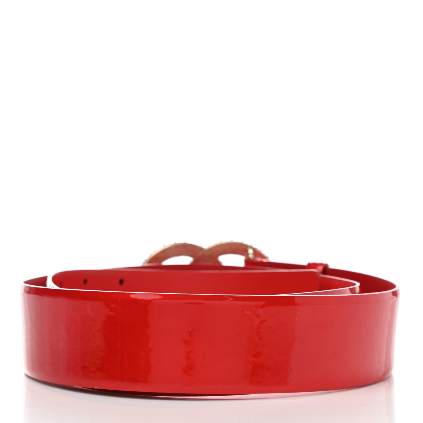 Patent Beaded Crystal Baguette CC Belt 95 38 Red