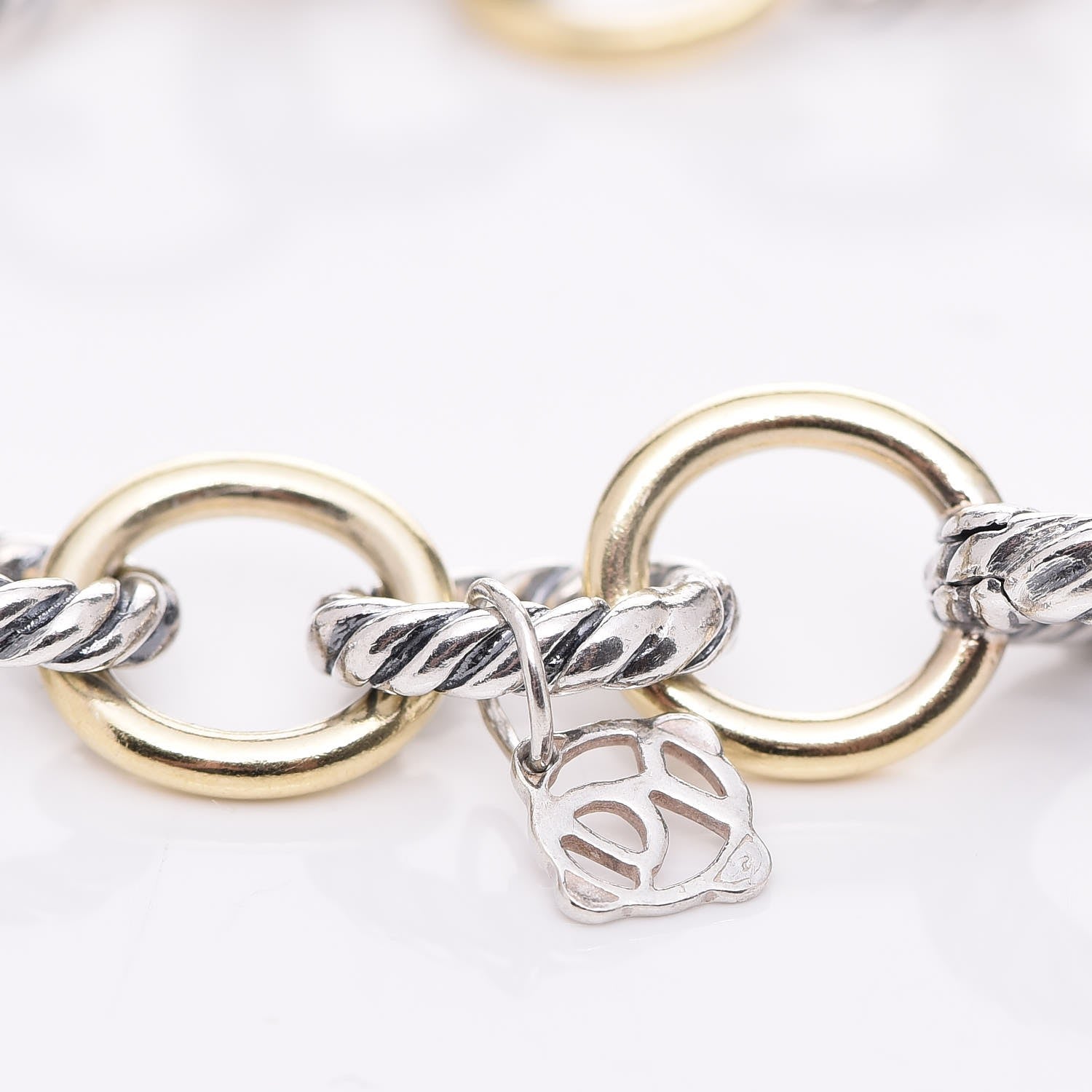 David Yurman Sterling Silver 18K Yellow Gold 10mm Medium Oval Link Bracelet 4 of 6