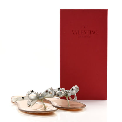 Valentino Garavani PVC Jelly Glitter Rockstud Bow Thong Sandals 39 Silver 9 of 9