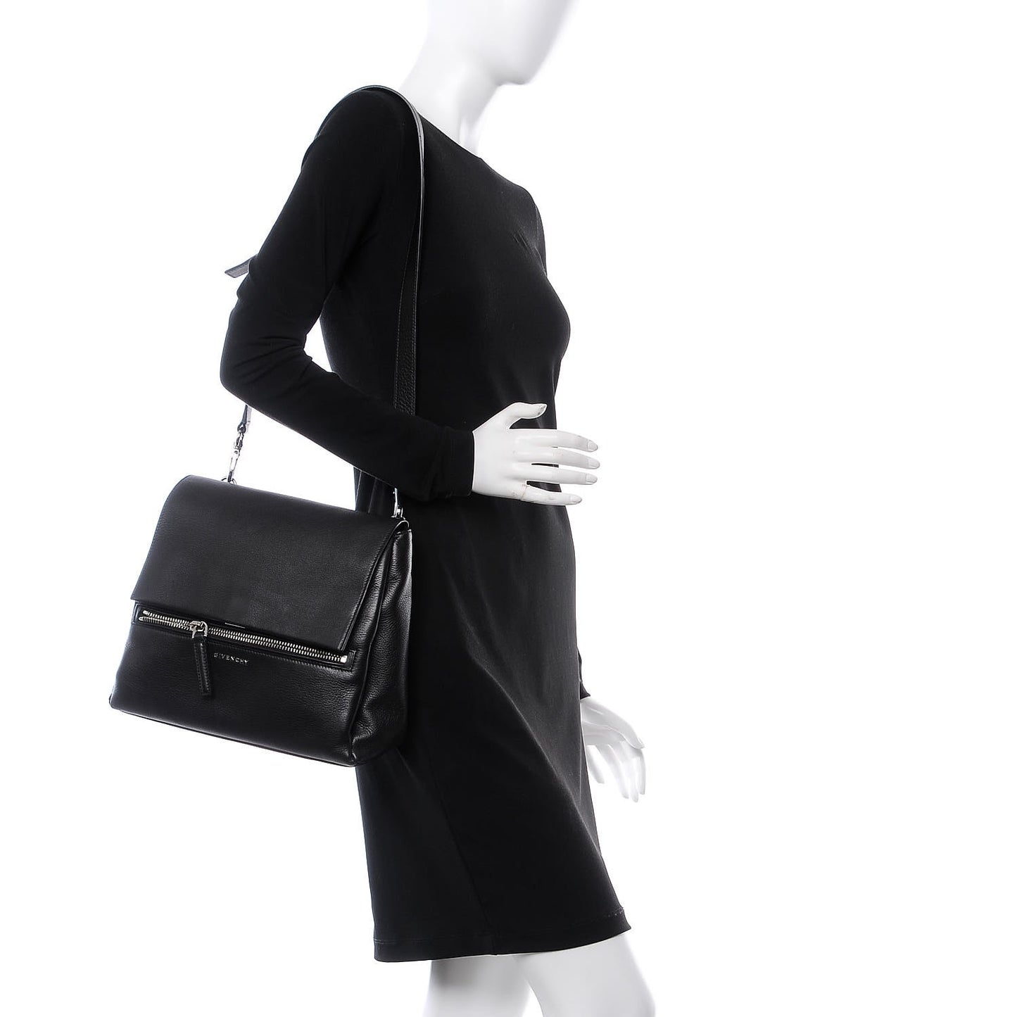 Waxy Grained Calfskin Medium Pandora Pure Flap Bag Black