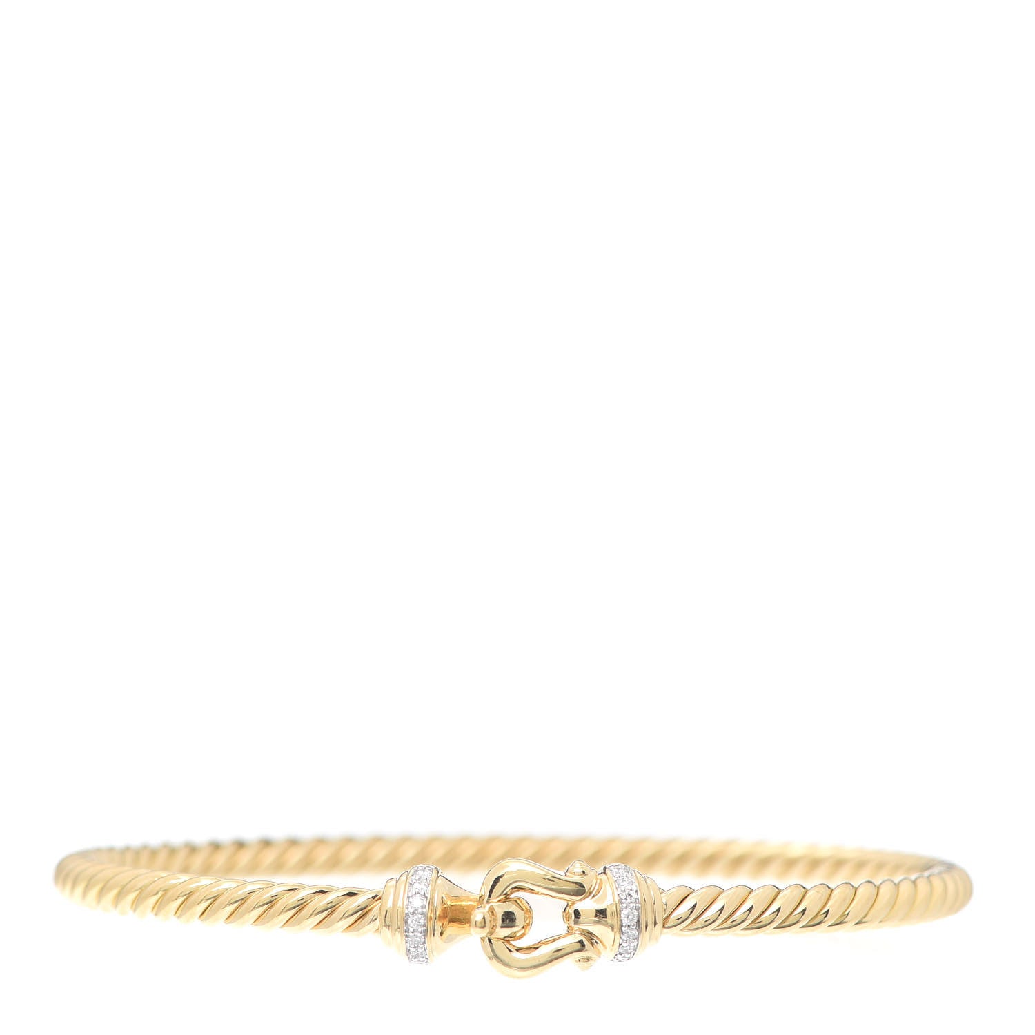 David Yurman 18K Yellow Gold Diamond 3.5mm Cable Buckle Bracelet 1 of 5