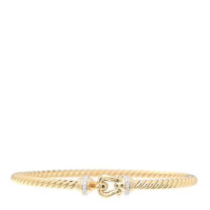 David Yurman 18K Yellow Gold Diamond 3.5mm Cable Buckle Bracelet 1 of 5