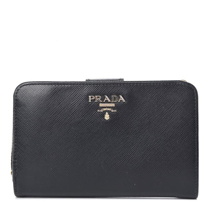 Prada Saffiano Metal Compact Wallet Black 1 of 13