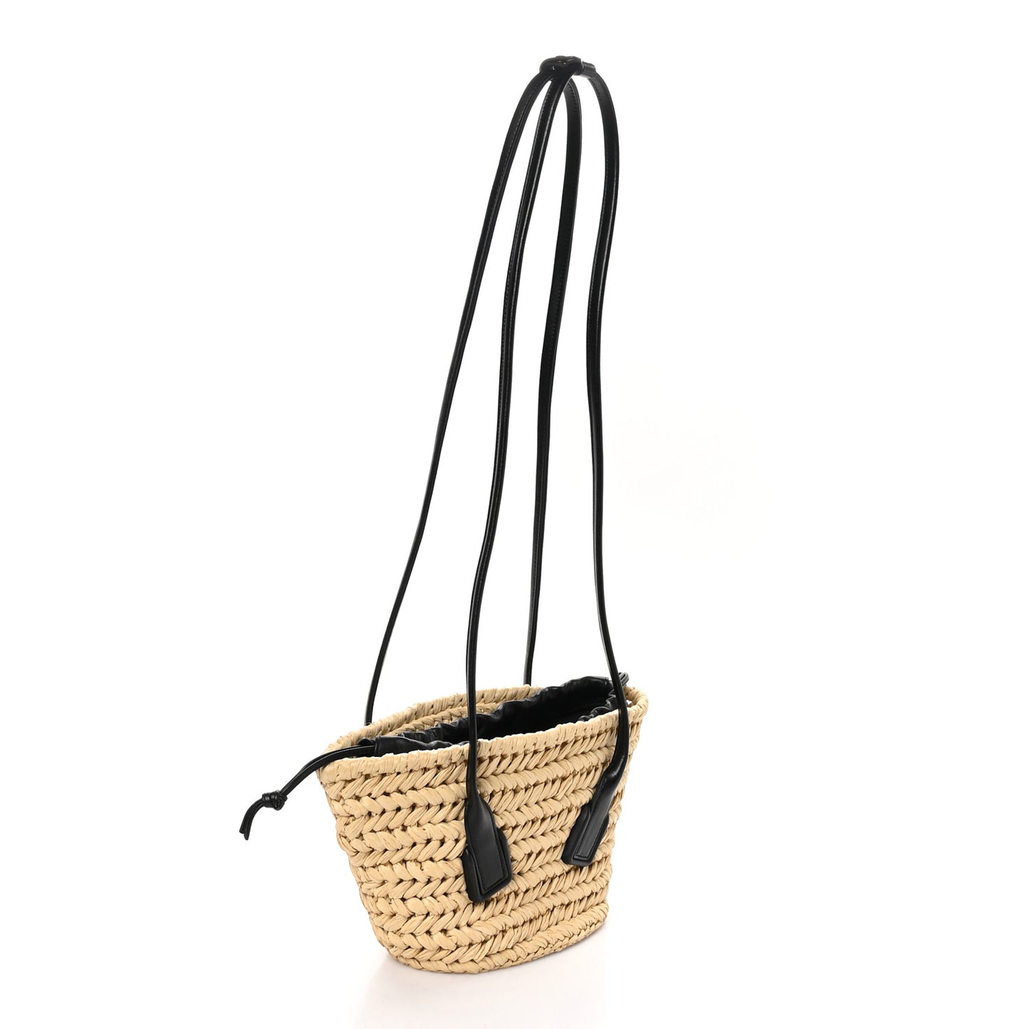 Raffia Calfskin Small Arco Basket Black