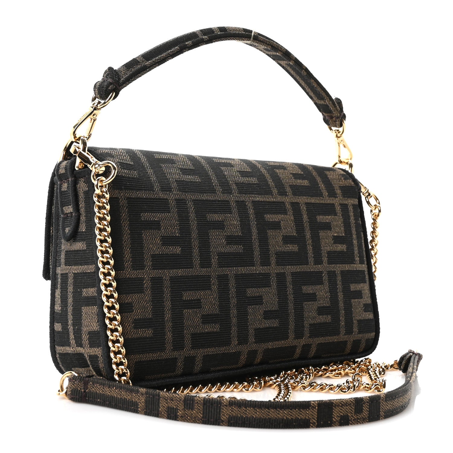 Fendi Fabric Jacquard FF 1974 Mini Baguette Tobacco Moro Black 3 of 10