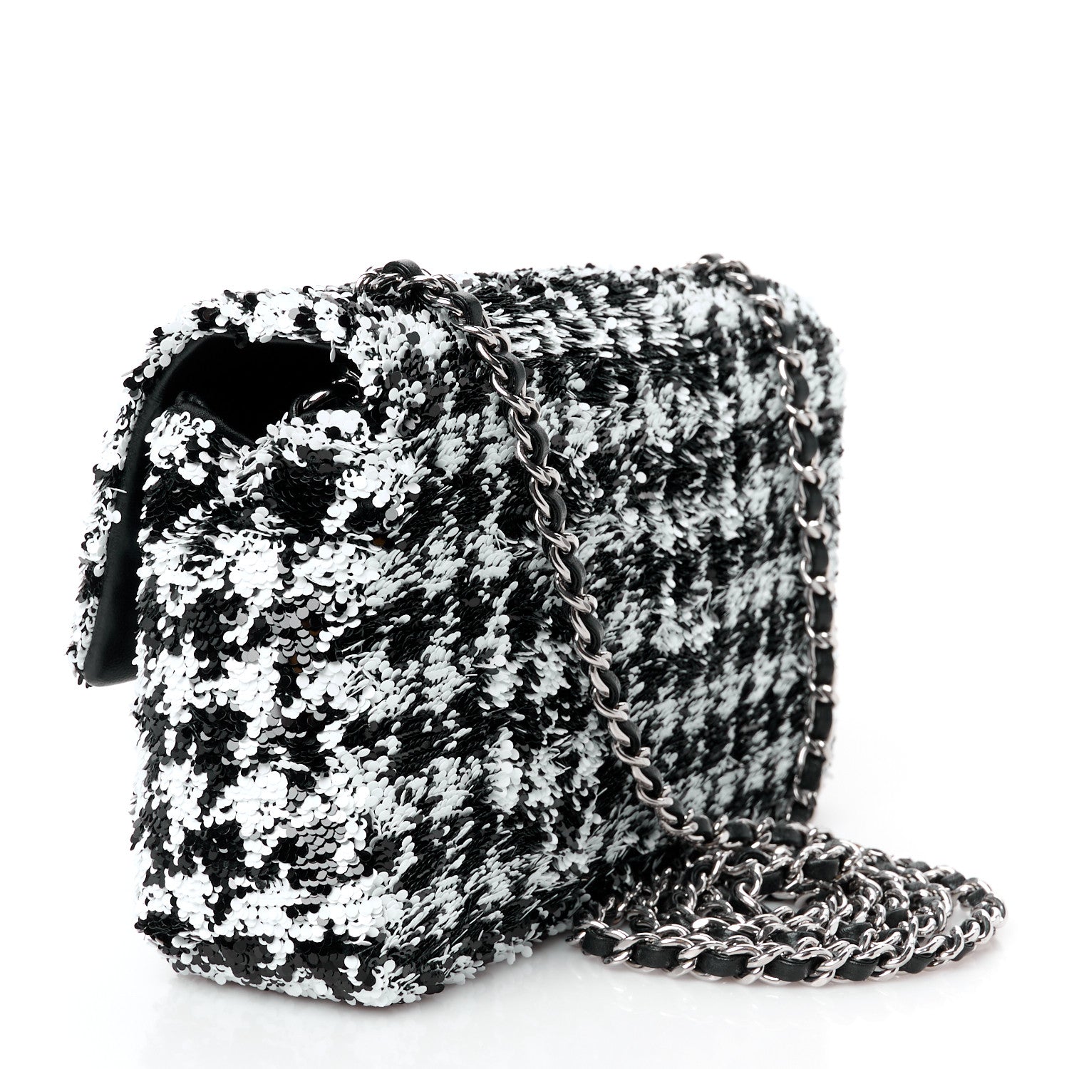 Chanel Sequin Houndstooth Small Flap Black White 3 of 12