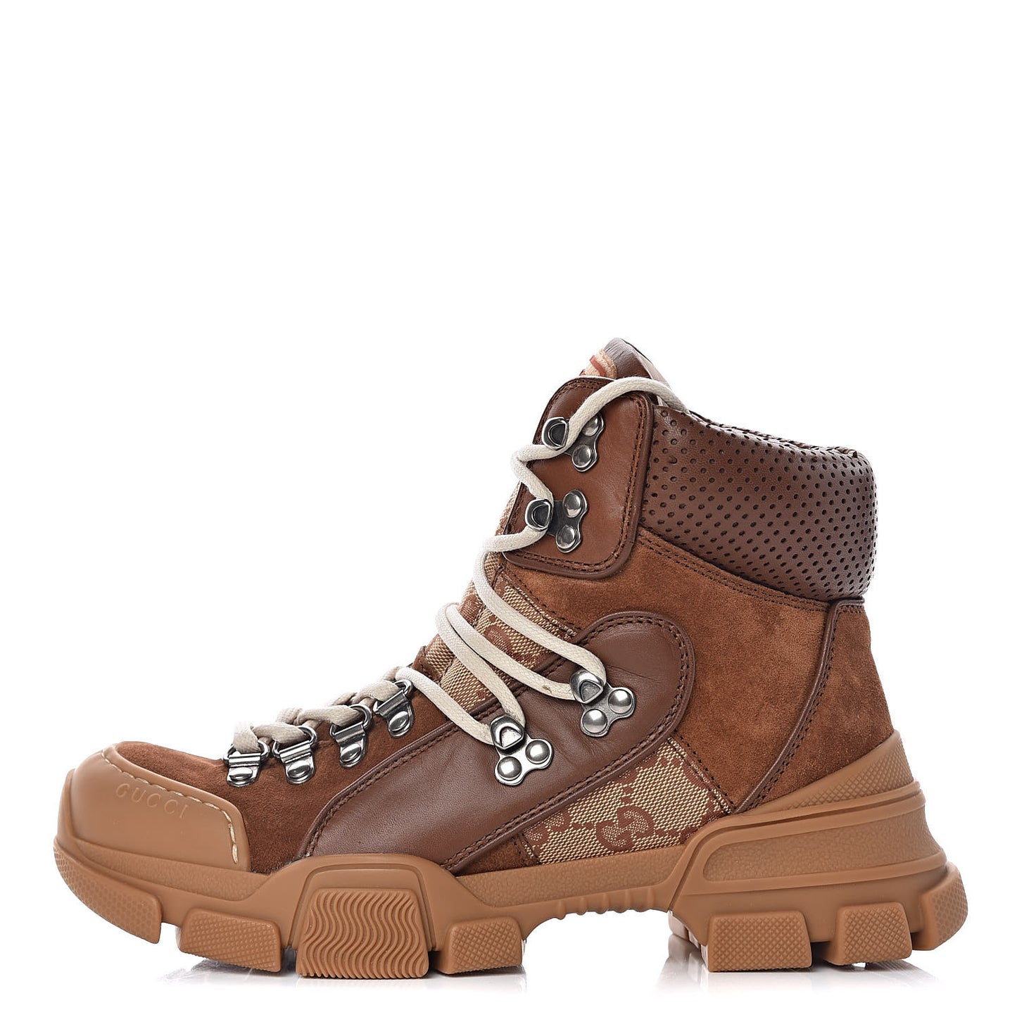 X SEGA Suede Calfskin GG Monogram Womens Flashtrek High-Top Sneakers 36 New Cuir Beige Ruggine