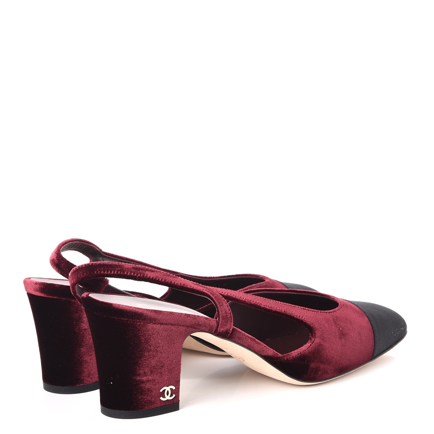 Velvet Grosgrain Cap Toe CC Slingback Pumps 38.5 Burgundy Black