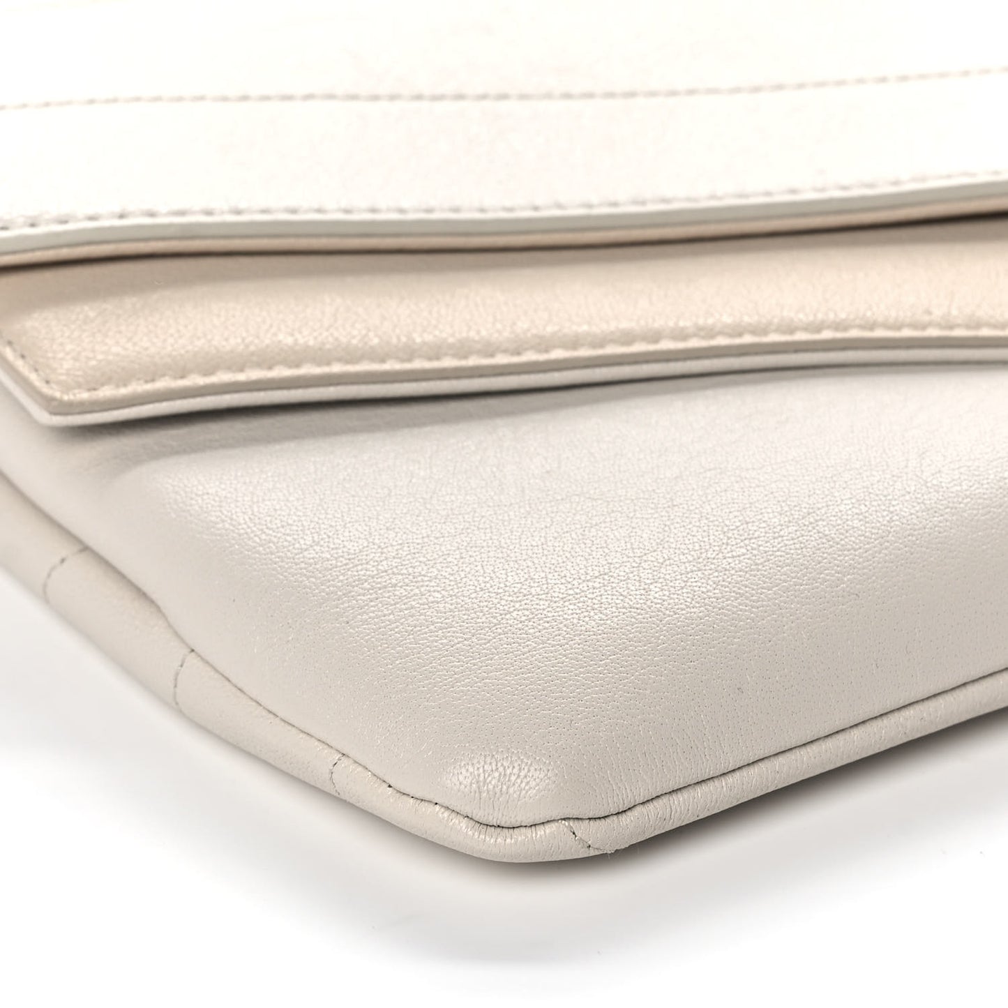 Sheepskin Chevron Quilted Double Chevron Wristlet Clutch White