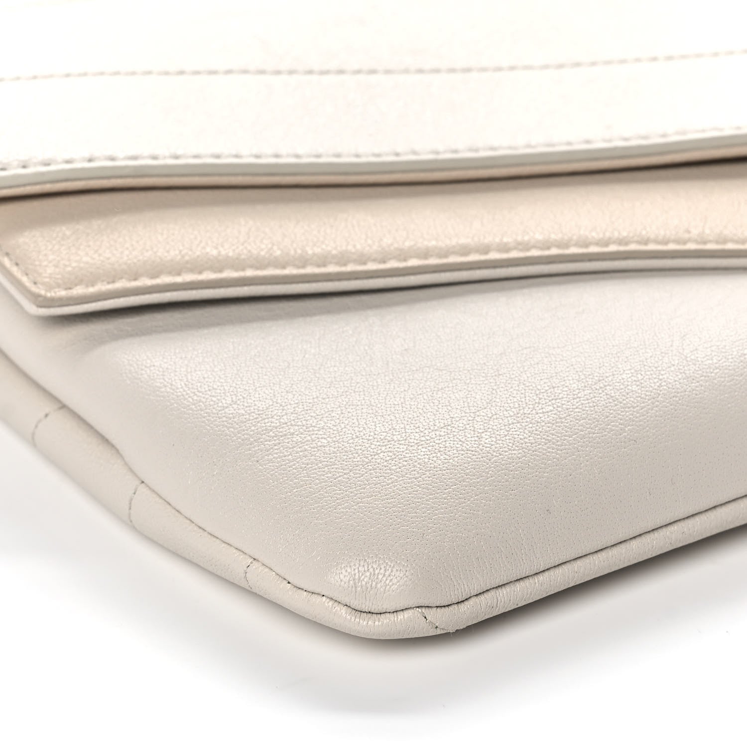 Chanel Sheepskin Chevron Quilted Double Chevron Wristlet Clutch White 11 of 12