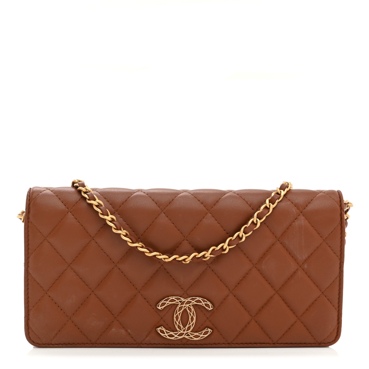 Chanel Lambskin Quilted Clutch With Chain Brown 1 of 12