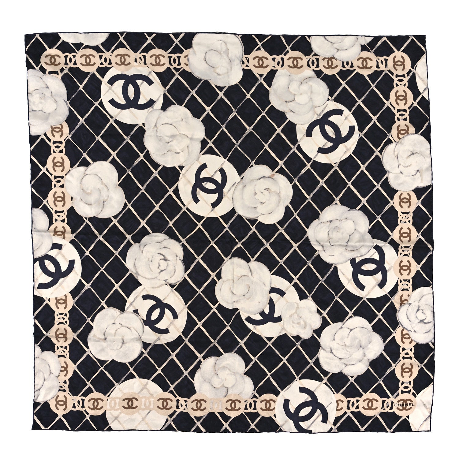 Chanel Silk Camellia CC Square Scarf Black 1 of 3