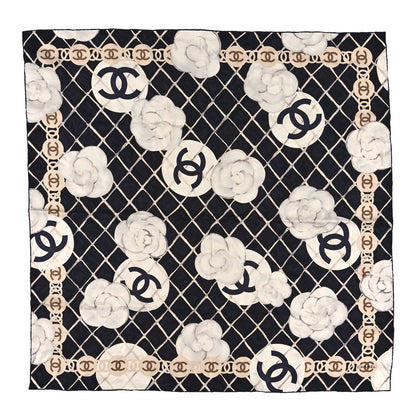 Chanel Silk Camellia CC Square Scarf Black 1 of 3