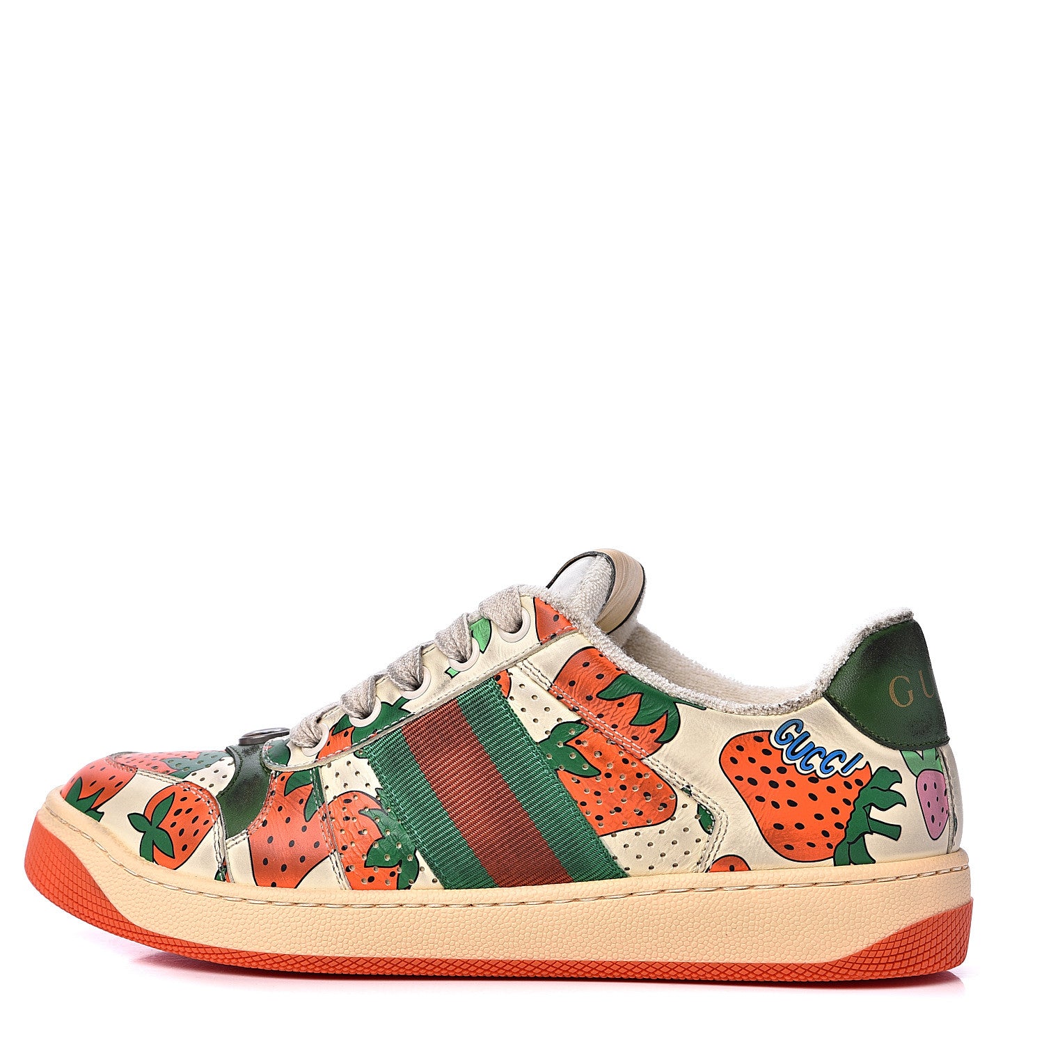 Gucci Nubuck Web Strawberry Print Womens Screener Sneakers 35.5 Dusty Milk White Vintage Green 1 of 10