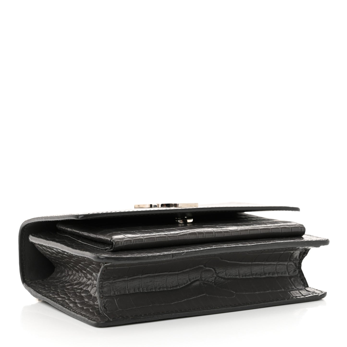 Calfskin Crocodile Embossed Monogram Sunset Chain Wallet Graphite