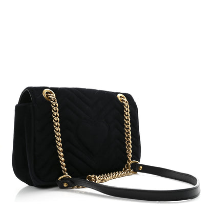 Gucci Velvet Matelasse Marquise Crystals Embroidered Small GG Marmont Shoulder Bag Black 3 of 10